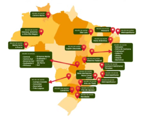 Imagem do mapa do Brasil mostrando os lugares onde serão aplicadas a vacina da dengue.